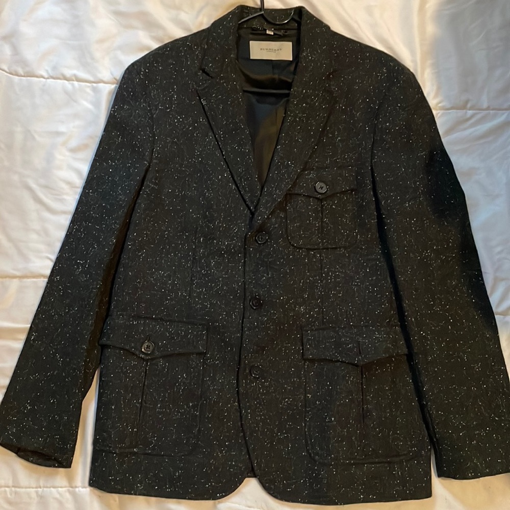 Burberry mens black granite Wool jacket size Us Large